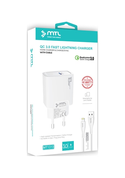 18w Qc 3.0 Destekli Hızlı Usb Adaptör + Lightning Apple Uyumlu iPhone Usb Kablo Hızlı Şarj Seti Mt1313