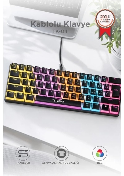 Masa Üstü Ofis Gereci Donanım Parçası Kablolu Klavye Rgb Işıklı Mekanik Q Klavye Tk04 Siyah