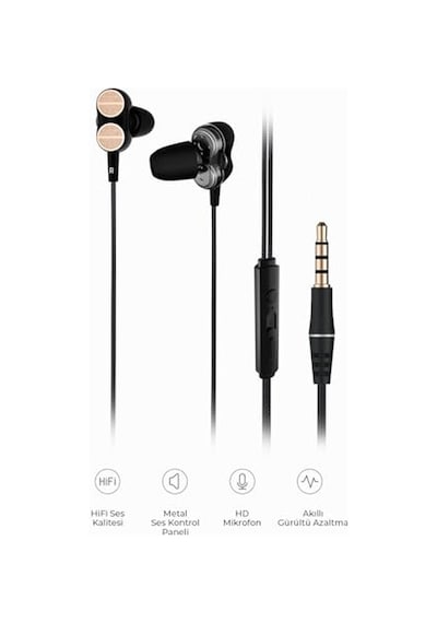 Tr Eh102 Kablolu 3.5mm Jacklı Mikrofonlu Kulak İçi Kulaklık - Çift Sürücülü, Sağlam Kablo Yapısı, Spor, İş Genel