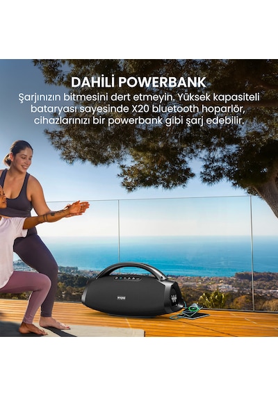 W-kıng X20s Bluetooth Hoparlör, 140w Rms Boombox Ultra Bass, 24 Saate Varan Çalma Süresi, Ipx7 Suya Dayanıklı, Kablosuz Stereo Tws, Powerbank/usb/tf/aux/otg/bluetooth 5.4, Ses Bombası Siyah