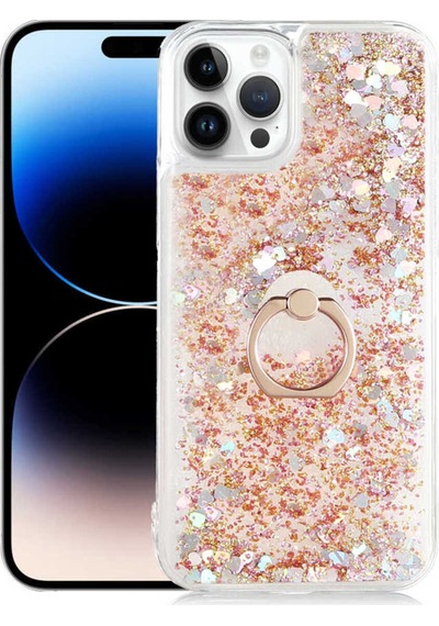 Apple İphone 14 Pro Uyumlu Akışkan Simli Sıvılı Yüzüklü Parlayan Tasarımlı Kılıf