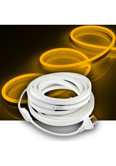 Amber Neon Şerit Led Fişli 220v Esnek Dış Mekan, Bahçe, Açık Alan Dekoratif Aydınlatma 5 Metre
