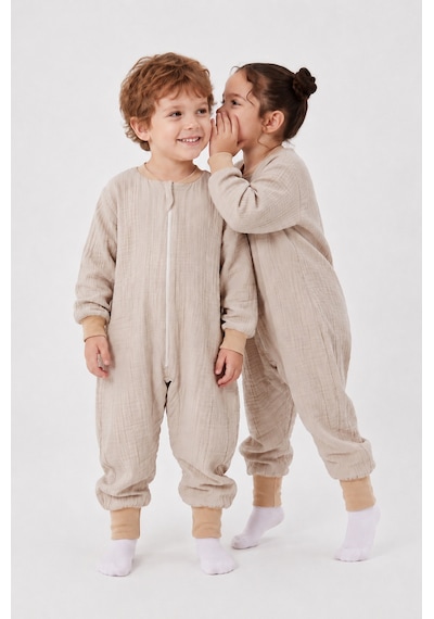 Babyhola Çocuk Uyku Tulumu 1-8 Yaş Unisex Uzun Kollu 1 Tog %100 Pamuk Müslin 2706 Bej