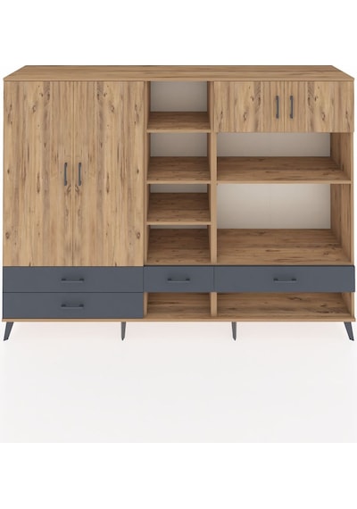 Hyperion Dolap 12 Raflı 4 Çekmeceli 4 Kapaklı 220x44x163 Çam-çam/ Çam-çam/antrasit Hyperion Dolap 12 Raflı 4 Çekmeceli 4 Kapaklı 220x44x163 Çam-çam/ Çam-çam/antrasit