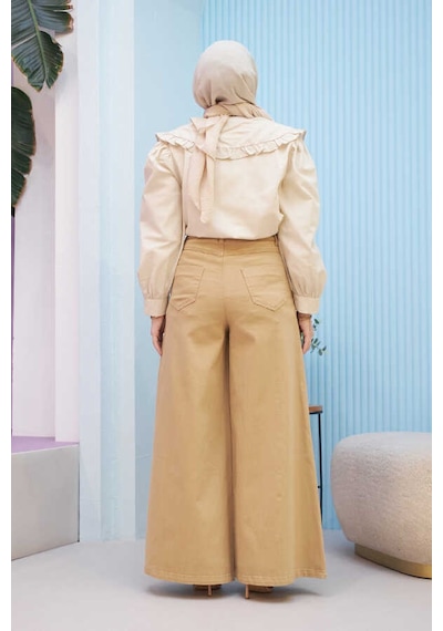 1162-gabardin Pantolon Etek Bej Bej