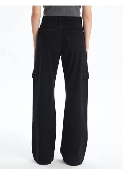 Kazax Kargo Cep Jeans Pantolon Siyah Siyah