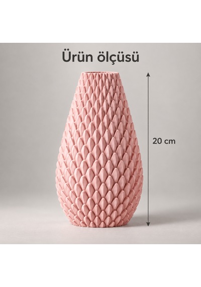 Kabartma Desenli Dekoratif Vazo 20 Cm Modern Tasarım Pembe