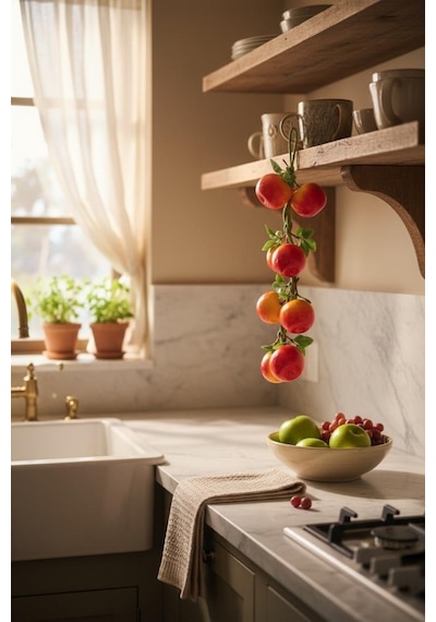 Yapay Domates Salkımı Süs 8 Domatesli Dekoratif Yapay Meyve Sebze Turuncu
