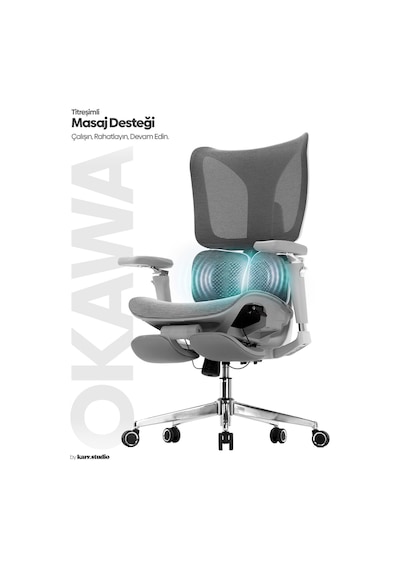 Okawa Titreşimli Masaj Destekli Ergonomik Çalışma Koltuğu - Gri