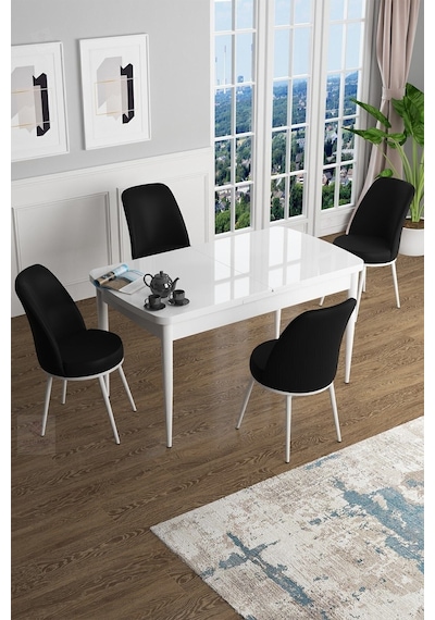 Canisa Han Serisi 70x114 Açılabilir Mdf Mutfak Masası Takımı Beyaz Masa 4 Siyah Sandalye Masa Beyaz Sandalyeler Siyah Canisa Han Serisi 70x114 Açılabilir Mdf Mutfak Masası Takımı Beyaz Masa 4 Siyah Sandalye Masa Beyaz Sandalyeler Siyah