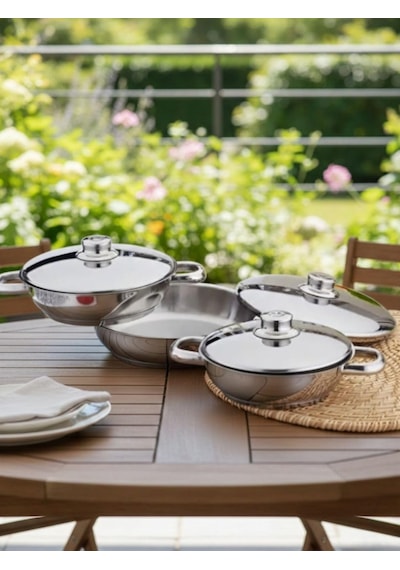 Tr Paslanmaz Çelik Omlet Tava Seti, Kapaklı, 3 Adet, 16cm, 18cm, 20cm, 6 Parça Diğer