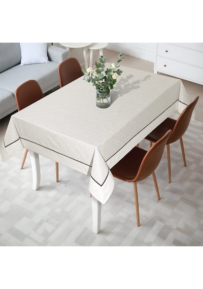 Tropik Home Pamuklu Bordürlü Biyeli Lüks Masa Örtüsü 160x260 CM Beyaz