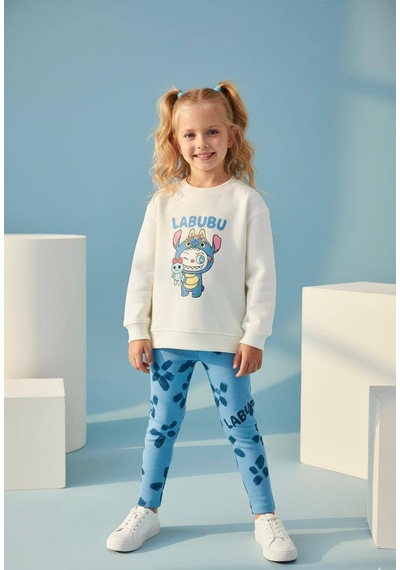 Fidekids Kız Çocuk Desenli Karakter Desen %100pamuklu Alt Üst Takım Beyaz - Mavi