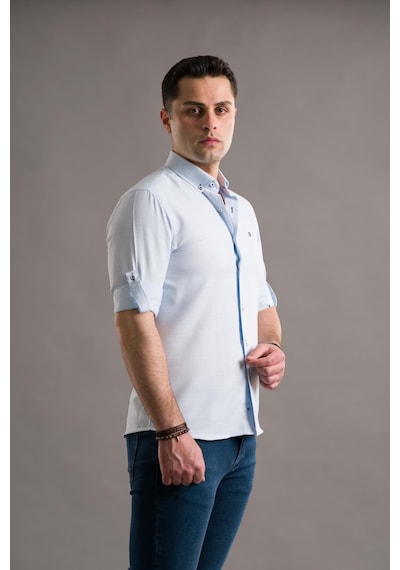 Slimfit Armürlü Yaka Düğmeli Katlamalı Uzun Kol Erkek Gömlek 001
