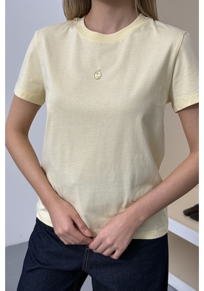 Giysa Kadın Lale Aksesuarlı Pamuklu T-shirt Sarı - 26y 26516