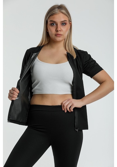 Fit Women Termal Vücut Sauna Kısa Kollu Fermuarlı Korse 4414 Açık Siyah