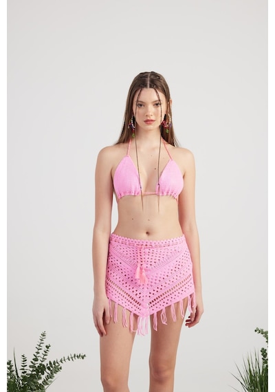 Holly Lolly Desenli Bağlamalı Yazlık Alt Üst Chacha Triko Takım Pembe
