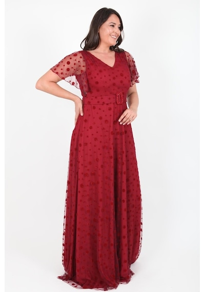 Ladies First Büyük Beden 3424 Bordo Uzun Abiye Elbise