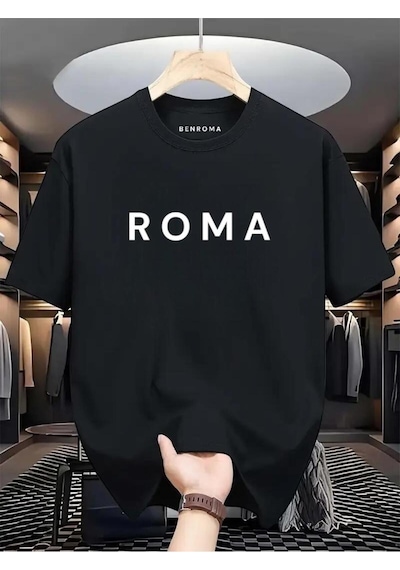 Roma Baskılı Oversize Tişört SIYAH