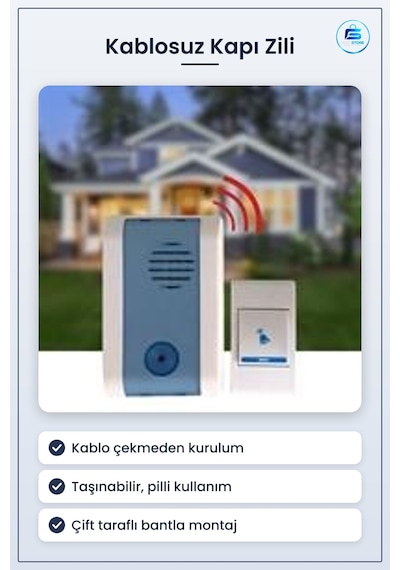 Kablosuz Kapı Zili Ev Ofis Daire Bahçe Kapısı İçin Çift Taraflı B