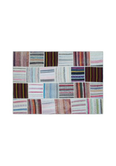 El Dokuması Patchwork Vintage Yün Pamuk Çizgili Halı 25423 160 X 230 Cm Çok Renkli
