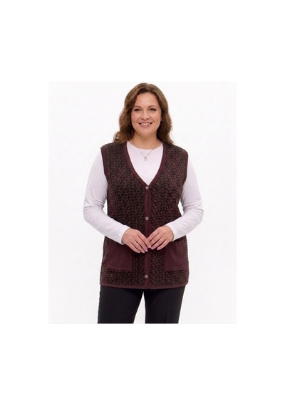 Onno Style Women Çelik Örgü Klasik Leopar Desen Triko Yelek Bordo