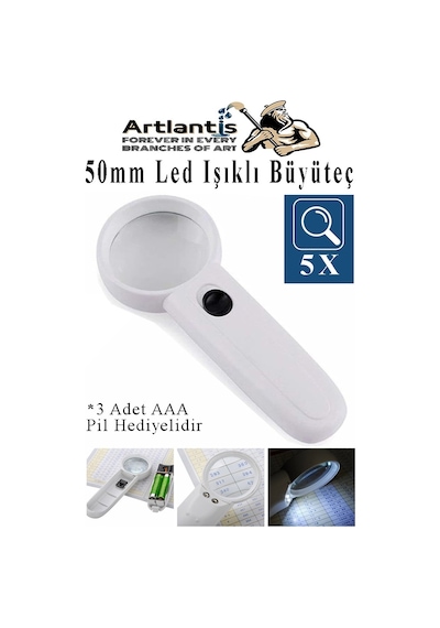 Led Işıklı Büyüteç 50 Mm 1 Adet 5x Büyütme Optik Büyüteç El Tipi Işıklı Lens Taşınabilir Okul Büro Ofis