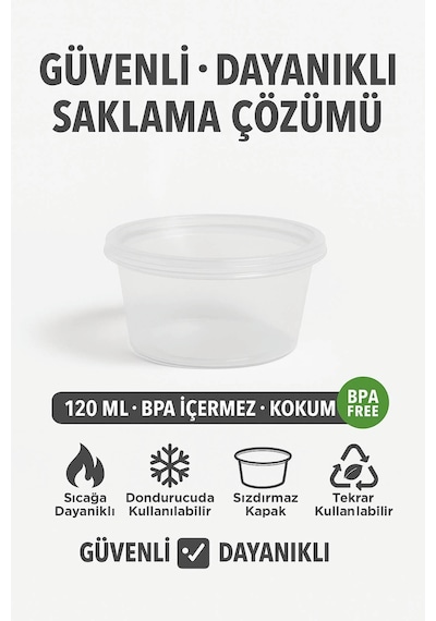50 Adet 120 Ml Sızdırmaz Mini Saklama Kabı Sosluk Buzluk Kabı Mıt1369 Şeffaf