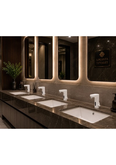 Stilla Çift Su Fotoselli Beyaz Lavabo Bataryası Acar 01.02.206b Altın