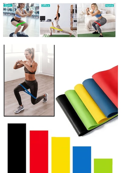5'li Set Direnç Bandı 60 Cm Tüm Direnç Seviyeleri Pilates Egzersiz Yoga - Mini Loop Band Kırmızı - Mavi - Yeşil - Sarı - Siyah