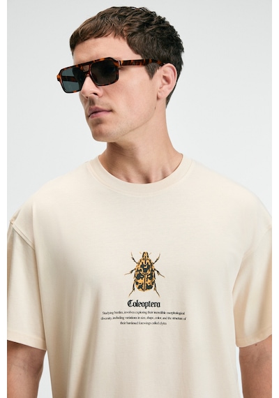 Grimelange BOLD Erkek %100 Pamuk Oversize Fit Baskılı Kısa Kollu Yuvarlak Yakalı Vanilya T-Shirt
