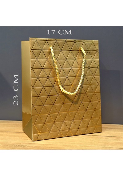 Gold Geometrik Desenli Orta Boy Karton Hediye Çantası Çok Renkli