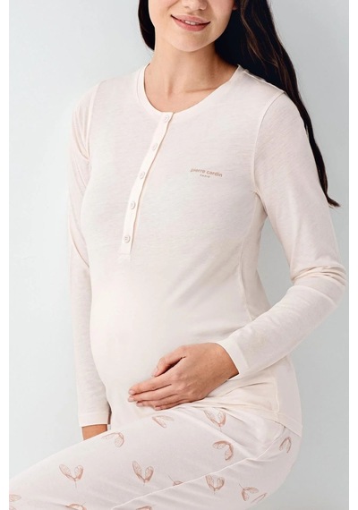 Pierre Cardin 9066 Hamile Lohusa Düğmeli Bisiklet Yaka Pijama Takımı - Tozpembe