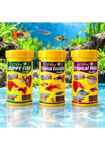 Ahm Guppy Fish, Tropical Exclusive Ve Tropical Main 250 Ml 3'lü Set