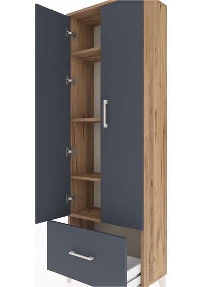 Arges Dolap 4 Raflı Tek Çekmeceli 2 Kapaklı 60x30x182 Çam-ant... Çam