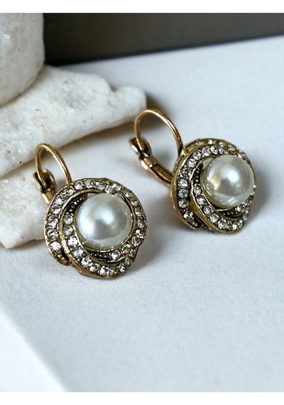 Black Diamond İ Taşlı Inci Sallantılı Küpe Beyaz