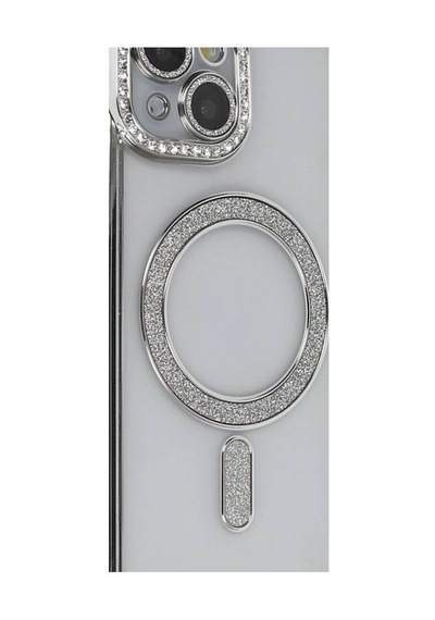 Apple İphone 13 Kılıf Joke Simli Magneticsafe Kılıf - Gümüş Evimdeyokyok