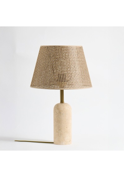 Luum Hasır Şapkalı Abajur - Kahverengi / Traverten - 48 Cm Çok Renkli