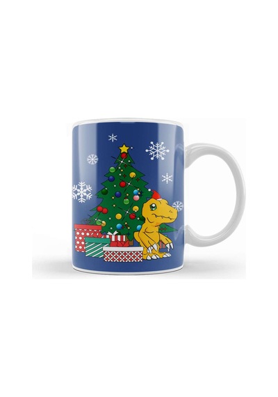 Agumon Around The Christmas Tree Digimon Kupa Bardak Porselen Karışık