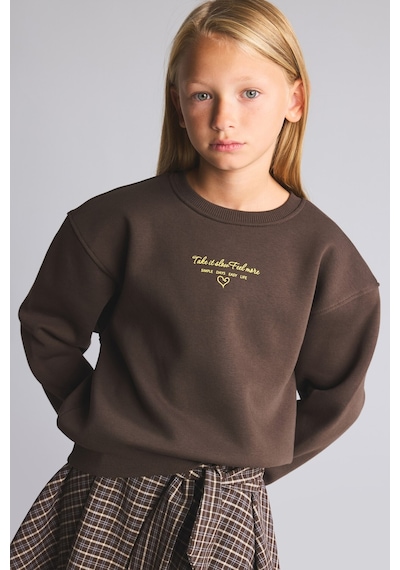 Defacto Relax Fit Bisiklet Yaka Düşük Omuzlu Baskılı Sweatshirt Kız Çocuk I3382a826aubn581 Kahve-bn581