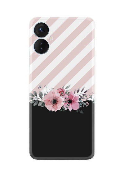 Tecno Camon 19 Neo Kılıf Resimli Desenli Baskılı Silikon Strip Pink Flowers 1396