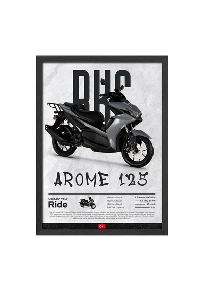 Rks Arome 125 Siyah Ahşap Çerçeveli Poster, Motosiklet Duvar Tablosu