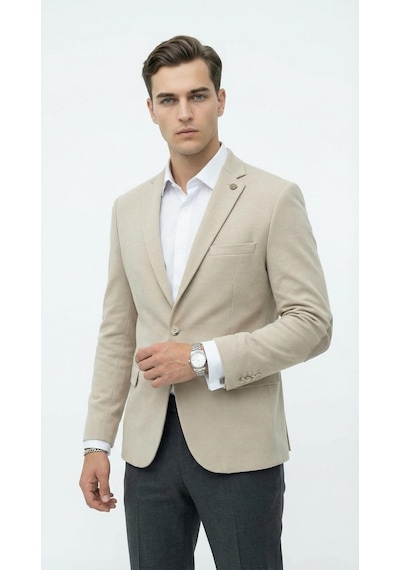 Plus Scorpion Erkek Kolu Yamalı Blazer Ceket Taş Renk, İtalyan Kesim Slim Fit, Şık Tasarım Taş Plus Scorpion Erkek Kolu Yamalı Blazer Ceket Taş Renk, İtalyan Kesim Slim Fit, Şık Tasarım Taş