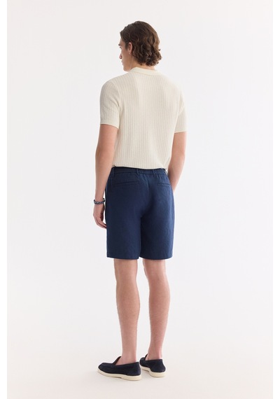 Avva Erkek Lacivert Beli Lastikli %100 Keten Relaxed Fit Şort B003732