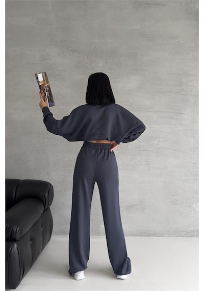 Dip Moda Kadın Oversize Likralı Eşofman Takımı Dpnbg001 Antrasit