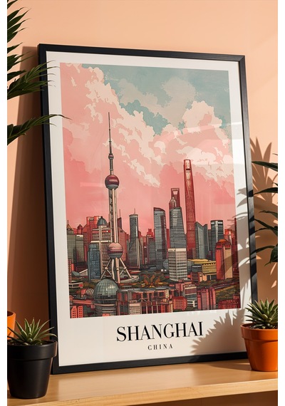 Shanghai China Vintage Seyahat Posteri Çerçeveli Tablo - Premium Pudong Silüeti Elit Duvar Dekoru Siyah Shanghai China Vintage Seyahat Posteri Çerçeveli Tablo - Premium Pudong Silüeti Elit Duvar Dekoru Siyah
