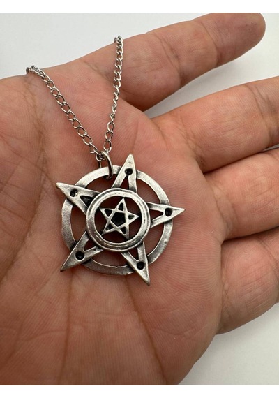 Inverted Pentagram Ters Pentagram Yıldız Figürlü Unisex Kolye 60 Cm Zincirli Gotik Çok renkli