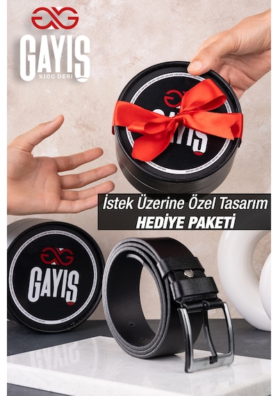 Gayış Özel Kutulu Hakiki Deri Siyah Erkek Kot Pantolon Kemeri Siyah