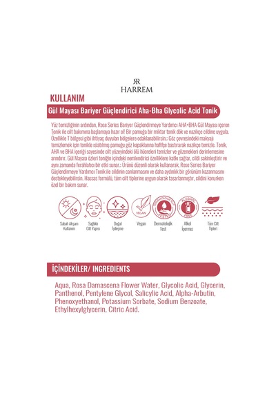 Rose Series Gül Mayası Bariyer Güçlendirici Aha Bha Glycolic Acid Tonik 200 Ml