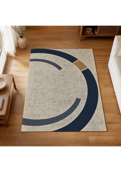 Kartela Halı Yörünge Daire Desenli Modern Halı Lacivert Kaymaz Taban Makinede Yıkanabilir 200x300 Cm